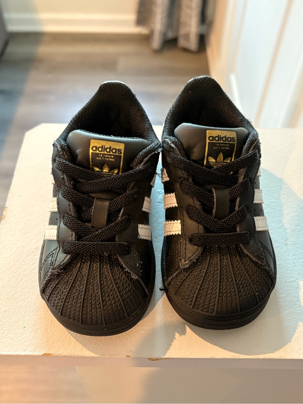 adidas Kids Black & White Classic Shell-Toe Sneakers